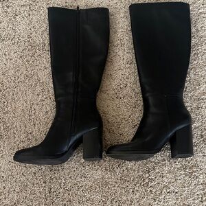 Unisa Black Knee-High Block Heel Boots